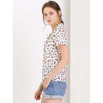 Women's Short Sleeve Tie Bow Neck Printed Blouse