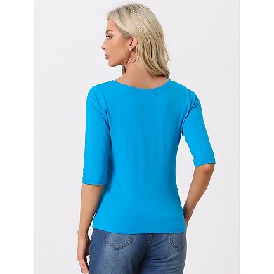 Women's Elbow Sleeves Boat Neck Slim Fit Classic Tee