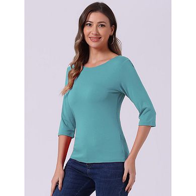 Women's Elbow Sleeves Boat Neck Slim Fit Classic Tee