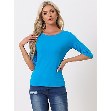 Women's Elbow Sleeves Boat Neck Slim Fit Classic Tee