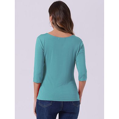 Women's Elbow Sleeves Boat Neck Slim Fit Classic Tee