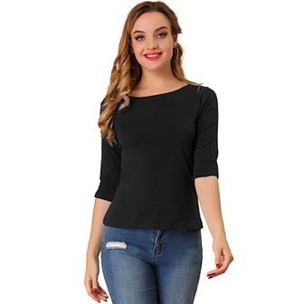 Women's Elbow Sleeves Boat Neck Slim Fit Classic Tee