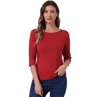 Women's Elbow Sleeves Boat Neck Slim Fit Classic Tee