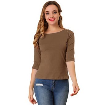 Women's Elbow Sleeves Boat Neck Slim Fit Classic Tee