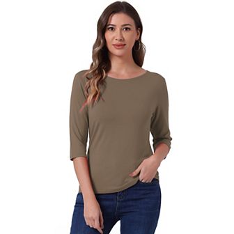 Women's Elbow Sleeves Boat Neck Slim Fit Classic Tee