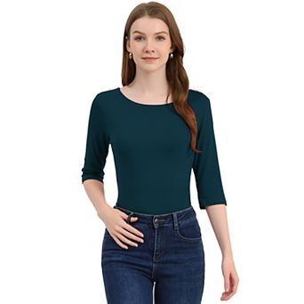 Women's Elbow Sleeves Boat Neck Slim Fit Classic Tee