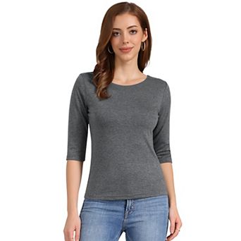 Women's Elbow Sleeves Boat Neck Slim Fit Classic Tee