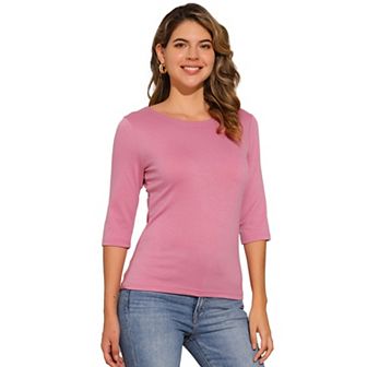 Women's Elbow Sleeves Boat Neck Slim Fit Classic Tee