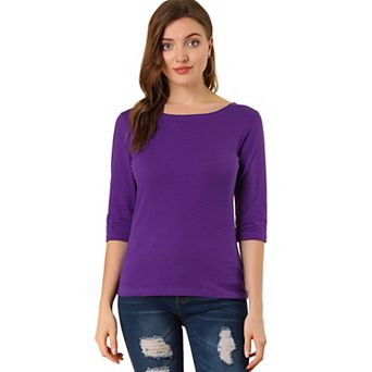 Women's Elbow Sleeves Boat Neck Slim Fit Classic Tee