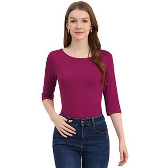 Women's Elbow Sleeves Boat Neck Slim Fit Classic Tee