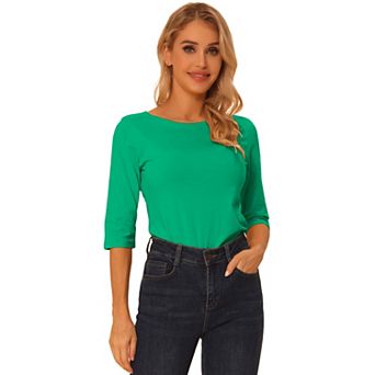 Women's Elbow Sleeves Boat Neck Slim Fit Classic Tee