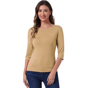 Women's Elbow Sleeves Boat Neck Slim Fit Classic Tee