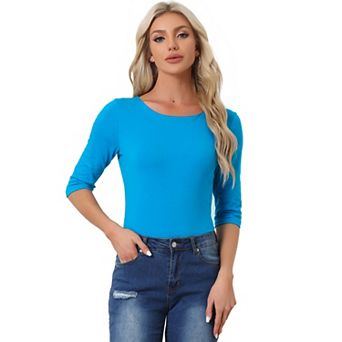 Women's Elbow Sleeves Boat Neck Slim Fit Classic Tee