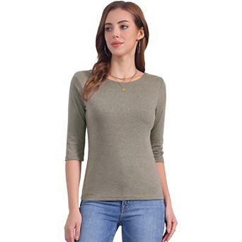 Women's Elbow Sleeves Boat Neck Slim Fit Classic Tee