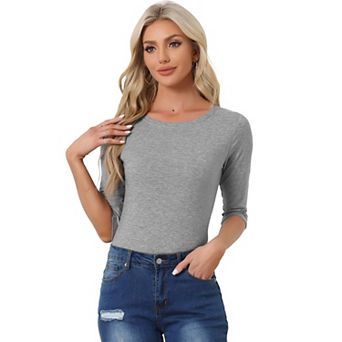 Women's Elbow Sleeves Boat Neck Slim Fit Classic Tee