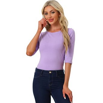 Women's Elbow Sleeves Boat Neck Slim Fit Classic Tee