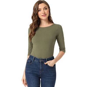 Women's Elbow Sleeves Boat Neck Slim Fit Classic Tee