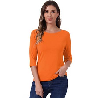 Women's Elbow Sleeves Boat Neck Slim Fit Classic Tee