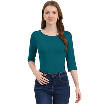 Women's Elbow Sleeves Boat Neck Slim Fit Classic Tee
