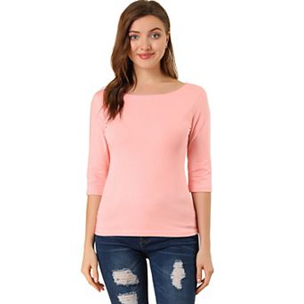 Women's Elbow Sleeves Boat Neck Slim Fit Classic Tee