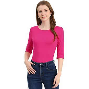 Women's Elbow Sleeves Boat Neck Slim Fit Classic Tee