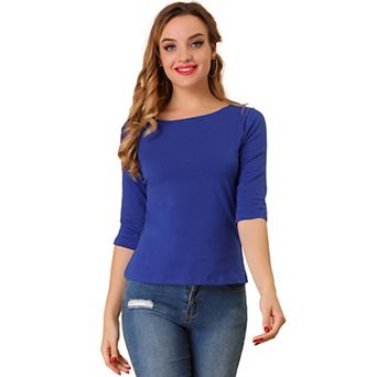 Women's Elbow Sleeves Boat Neck Slim Fit Classic Tee