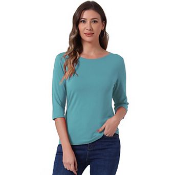 Women's Elbow Sleeves Boat Neck Slim Fit Classic Tee
