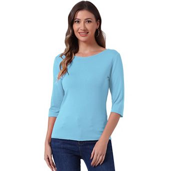 Women's Elbow Sleeves Boat Neck Slim Fit Classic Tee