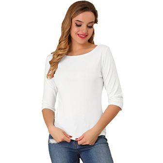 Women's Elbow Sleeves Boat Neck Slim Fit Classic Tee