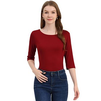 Women's Elbow Sleeves Boat Neck Slim Fit Classic Tee
