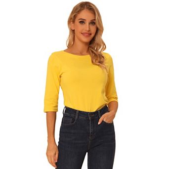 Women's Elbow Sleeves Boat Neck Slim Fit Classic Tee