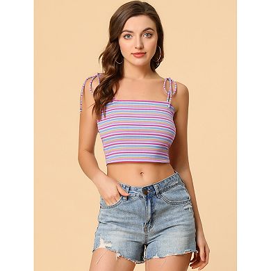 Women's Rainbow Striped Tie Spaghetti Straps Summer Cami Tube-Tops