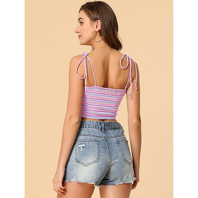 Women's Rainbow Striped Tie Spaghetti Straps Summer Cami Tube-Tops