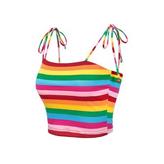 Women's Rainbow Striped Tie Spaghetti Straps Summer Cami Tube-Tops