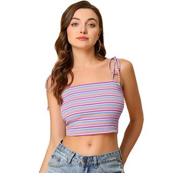 Women's Rainbow Striped Tie Spaghetti Straps Summer Cami Tube-Tops