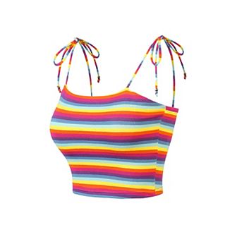 Women's Rainbow Striped Tie Spaghetti Straps Summer Cami Tube-Tops