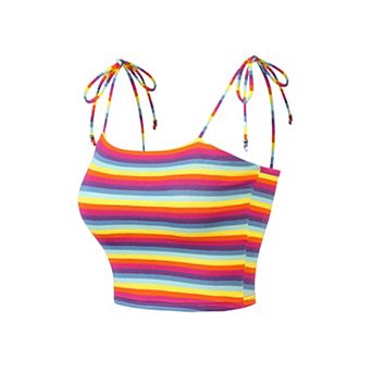 Women's Rainbow Striped Tie Spaghetti Straps Summer Cami Tube-Tops
