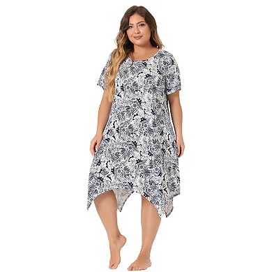 Women's Plus Floral Nightgown Pajamas Cute Irregular Sleepwear