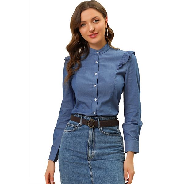 Casual Lapel Collar Button Down Denim Shirt
