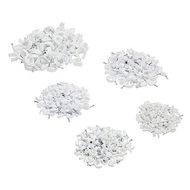 500 Pack Round Cable Wire Clips for Wall Mounted Cord Management in 5 Sizes, White (4mm, 6mm, 8mm, 10mm, 14mm)