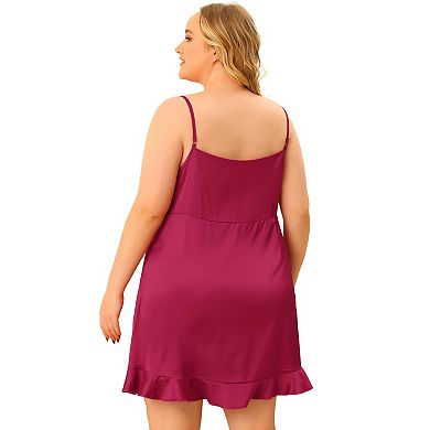 Women's Plus Size Lace Nightgown V Neck Satin Chemise Lingerie Sleepwear Dress