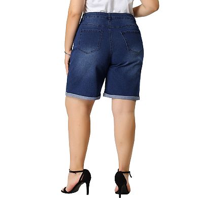 Women's Plus Size Jeans Pants Roll Hem Washed Denim Shorts