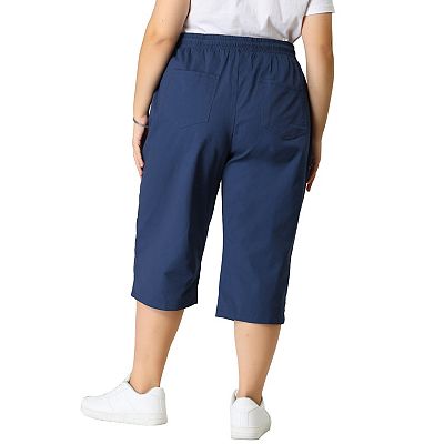 Women s Plus Size Drawstring Capri Elastic Waist With Pockets Summer Pants