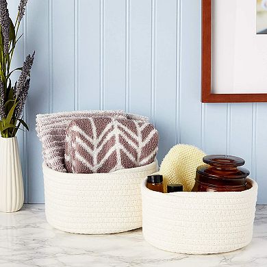 Farmlyn Creek Cotton Woven Baskets for Storage, White Organizers (2 Sizes, 2 Pack)
