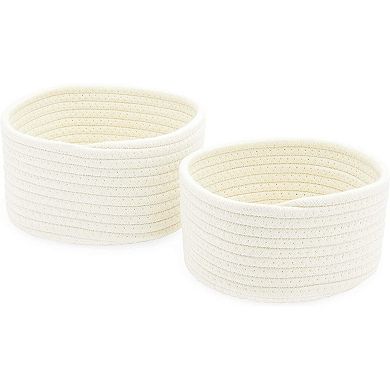 Farmlyn Creek Cotton Woven Baskets for Storage, White Organizers (2 Sizes, 2 Pack)
