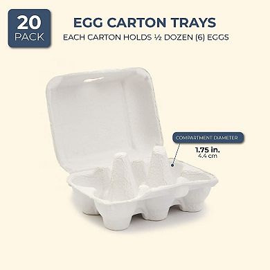 20 Pack, 6 Count Empty Egg Cartons For Chicken Eggs, 1/2 Dozen Cartons, White