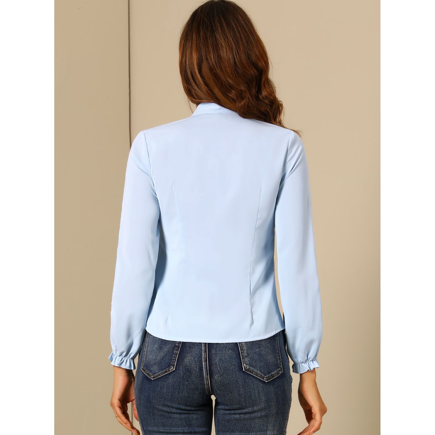 Women's Elegant Bow Tie Neck Blouse Long Sleeve Work Chiffon Shirt