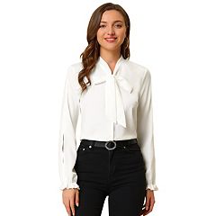 Agnes Orinda Women's Plus Size Elegant Tie Chiffon Formal Office Shirts  White 2X