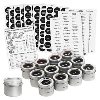 Talented Kitchen Set Of 12 Magnetic Spice Jars, 3oz Herb Tins, 269 Labels