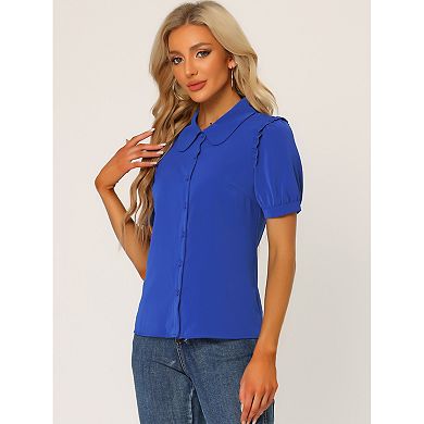 Women's Collared Top Peter Pan Collar Short Sleeve Button Front Shirts